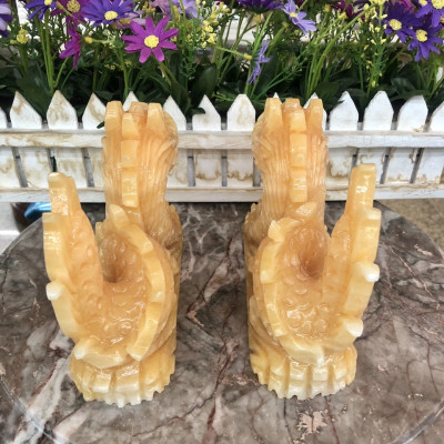 Cặp Rồng nằm phong thủy đá ngọc hoàng long - Dài 18 cm