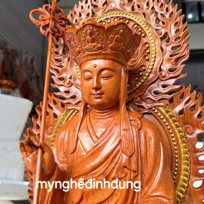 Tượng phật địa tạng vương bồ tát bằng gỗ  hương đá cao 50x25cm +lá chắn hào quang  cao tổng 65cm