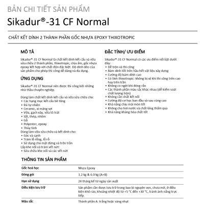 Keo neo thép râu, trám nứt bê tông hai thành phần - Sikadur-31 CF Normal (bộ 1.2 kg)