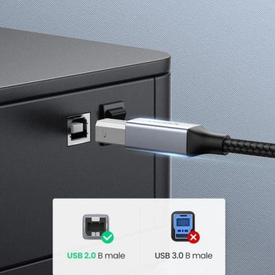 Ugreen UG80807US370TK 2M 2.0 đầu bọc nhôm dây dù chống nhiễu màu xám cáp USB type C ra usb B máy in - HÀNG CHÍNH HÃNG