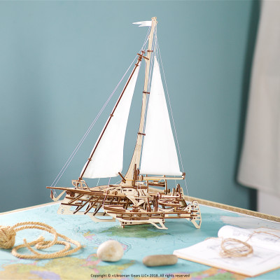 Mô hình gỗ cơ khí, Ugears Trimaran - Thuyền buồm cánh tam giác, mô hình lắp ráp 3D, chính hãng UGEARS, nhập khẩu nguyên bộ từ EU, đồ chơi trí tuệ