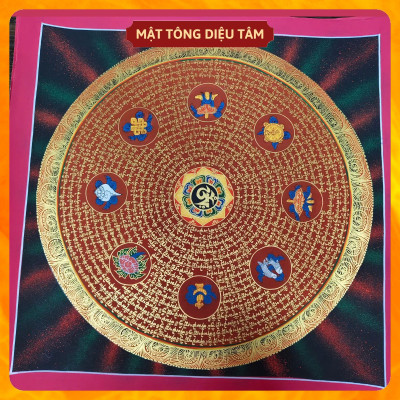 Tranh Mandala Lục Tự Chân Ngôn tranh Chú Om Vẽ Tay Thủ Công họa sư Nepal 55cm kim cương thừa [ tranh KHÔNG KHUNG] Mật tông Diệu Tâm