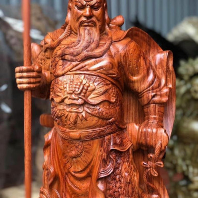 Tượng quan công trấn ải gỗ hương đá kt cao 70