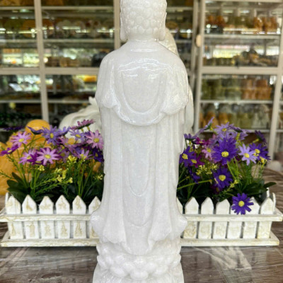 Tượng phật Adida đứng trên đài sen đá cẩm thạch trắng