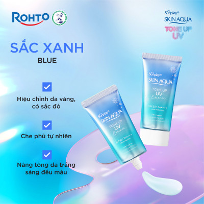 Kem chống nắng nâng tông Skin Aqua Tone up Blue cho da vàng có khuyết điểm đỏ, dạng tinh chất Sunplay Skin Aqua Tone Up UV Essence Blue SPF 50+ PA++++ 50g