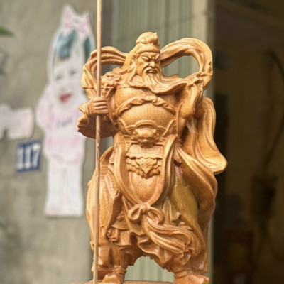 TƯỢNG QUAN CÔNG TRẤN ẢI BẰNG GỖ BÁCH XANH THƠM NỨC KT CAO 20×9×6CM 