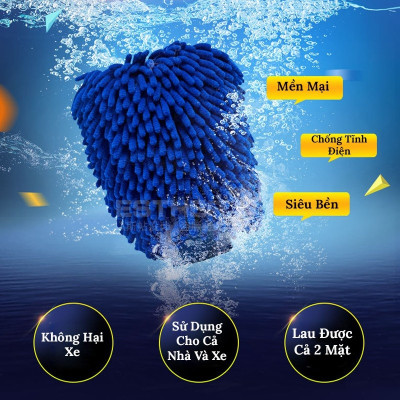 Găng Tay Rửa Xe Máy, Ô Tô Bằng Sợi Microfiber Chống Trầy Sơn | Găng Tay Rửa Xe Sợi Microfiber Mềm Mịn, Tạo Nhiều Bọt, Tránh Trầy Xước Sơn Xe
