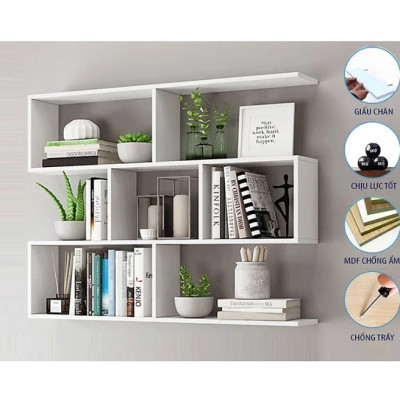 Kệ Sách Gỗ Treo Tường 4 Tầng, Giá Để Sách Trang Trí Cho Bé Tundo CTKT06-120 KT 120 x 82 x 20cm