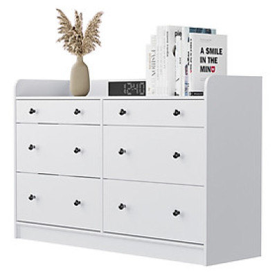 Tủ Gỗ 6 Ngăn Kéo Hiện Đại Màu Trắng Dài 135cm Thương Hiệu SIB Decor KG81