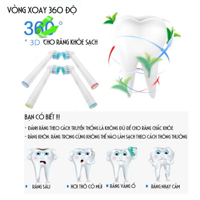 Cho máy Oral-B Braun,  Bộ 4 đầu bàn chải đánh răng điện - Trẻ em, cho mọi loại máy - EB10A