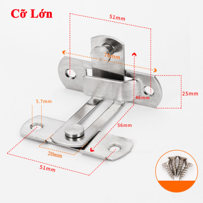 Then Chốt Cài Cửa Hình Chữ L KUNBE, Chốt Khóa Cài Cửa Góc Vuông 90 Độ Bằng Thép Không Gỉ, An Toàn Tiện Lợi Nhiều Kích Thước