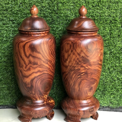 Cặp hũ ,trum hút tài lộc may mắn bằng gỗ trắc kt cao 36×38cm