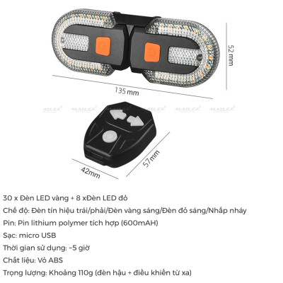 Đèn Hậu Xe Đạp LED Tín Hiệu Xi Nhan Rẽ Trái Phải FY-1825 600mAh Sạc USB Không Dây Chống Nước IPX5 Địa Hình 5 Chế Độ - Mai Lee