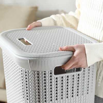 ( HÀNG CAO CẤP ) Giỏ đựng đồ quần áo có nắp Hàn Quốc Kiểu Dáng Đan Mây( Tặng Sét 5 Móc áo Inox Xoắn Dài 40cm )