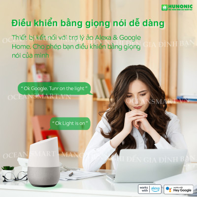 Công Tắc Cảm Ứng Wifi Hunonic, Công Tắc Kèm Ổ Cắm Thông Minh Hình Chữ Nhật Có Viền 2IN1 - HN02SMC