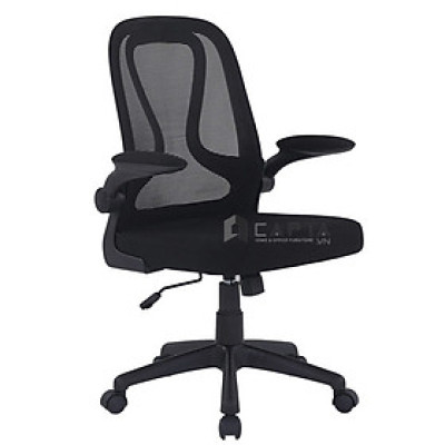 Ghế văn phòng tay gập CE4557-M Nội thất Capta Ghế xoay lưng lưới nệm vải chân nhựa màu đen nâng hạ ngả gật gù thư giãn hcm