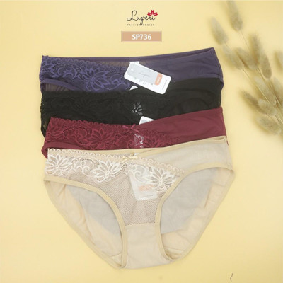 Quần Lót Nữ Ren Họa Tiết Nổi Phối Lưới Cạp Vừa LUPERI LU3QL736 Dáng Bikini Mềm Mịn Co Giãn Không Lằn Mông Khử Mùi