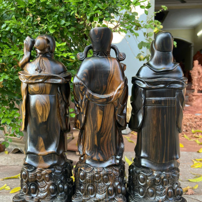 Bộ tượng tam đa phúc lộc thọ  bằng  gỗ mun hoa đẹp long lanh kt cao 50x15x13cm 