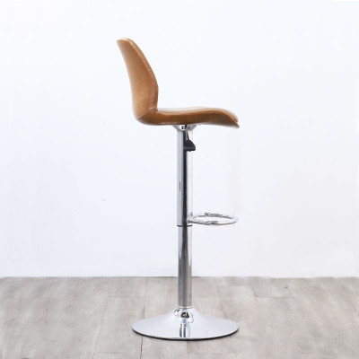 Ghế quầy bar quầy tiếp khách đảo bếp nệm nâu bò CB2305-P Nội thất Capta Ghế quầy đảo bếp có tựa lưng cao tựa nệm PVC nâu xám chân ghế tăng giảm thép mạ chrome bóng hcm