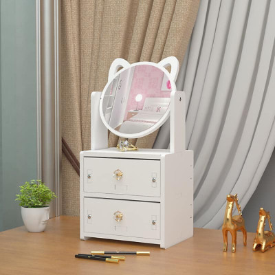 Gương Trang Điểm Để Bàn Tủ Để Đồ Trang Điểm Có Ngăn Kéo Và Gương Xoay 360, Kệ Để Đồ Đa Năng Thiết Kế Sang Trọng Màu Trắng
