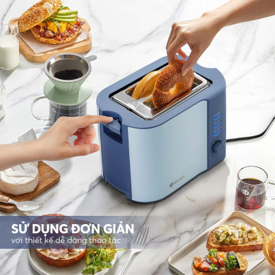Máy nướng bánh mì Elmich TTE-8580, công suất 800W, 6 mức nhiệt điều chỉnh, 2 chế độ hâm nóng và rã đông, 1 khay treo bánh mì nướng thông minh, 2 khe nướng giúp nướng được các lát bánh có độ dày và kích cỡ khác nhau  - Hàng chính hãng