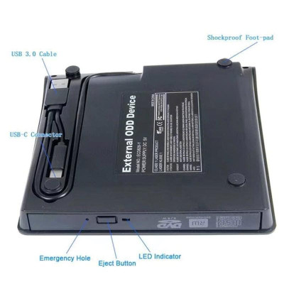 Ổ đĩa quang CD/DVD-RW cắm ngoài USB 3.0, Type-C cho Macbook, Laptop