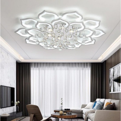 Đèn Ốp Trần  Cánh Hoa Sen 16 cánh Thả Pha Lê_Mâm Ốp Trần Trang Trí Phòng Khách_Chế Độ 3 Màu Ánh Sáng