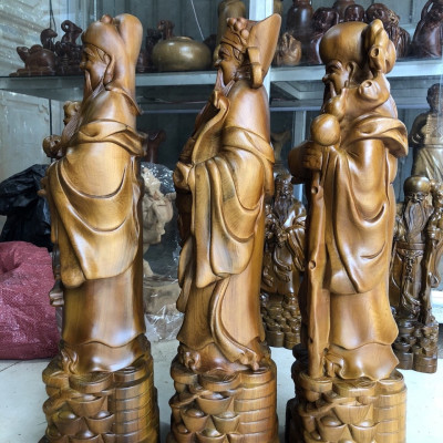 Bộ tam đa phúc lộc thọ bằng gỗ bách xanh kt cao 70×17×20cm