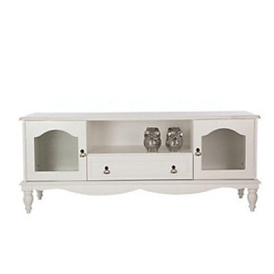 Kệ Tivi thông minh kết hợp tủ kính trưng bày ANASTASIA gỗ cao cấp sơn chống ẩm màu trắng, thiết kế cổ điển