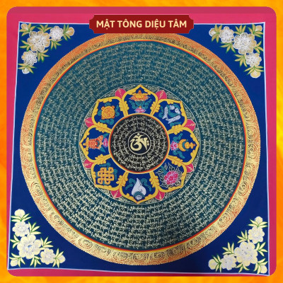 Tranh Mandala Lục Tự Chân Ngôn tranh Chú Om Vẽ Tay Thủ Công họa sư Nepal 55cm kim cương thừa [ tranh KHÔNG KHUNG] Mật tông Diệu Tâm