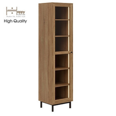 [Happy Home Furniture] CATY , Kệ sách 6 tầng cửa kính size nhỏ tích hợp đèn LED - chân sắt , 45cm x 40cm x 180cm (DxRxC), KSA_018_LED