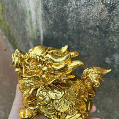 CẶP Tượng long quy bằng gỗ bách xanh kt 15×10×9cm sơn pu dát vàng cao cấp 