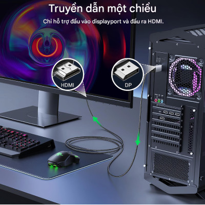 Cáp chuyển DisplayPort (DP) sang HDMI 4K@60Hz Choetech XDH01 - Hàng chính hãng
