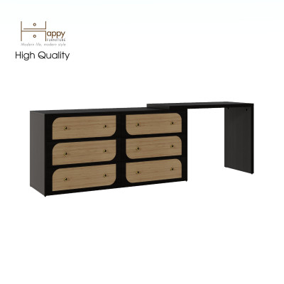 HAPPY FURNITURE , Tủ lưu trữ 6 ngăn kéo kết hợp bàn - VENNI , BAN_115 , 220cm x 45cm x 71cm DxRxC