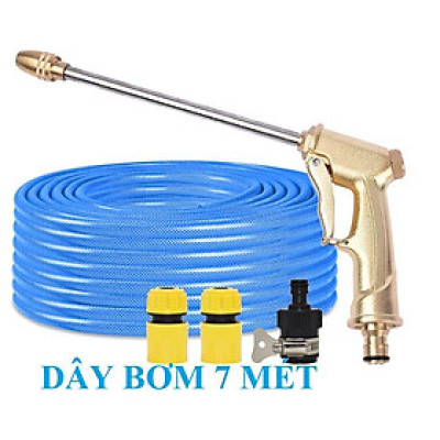 ️ Bộ dây vòi xịt nước rửa xe, tưới cây , tăng áp 3 lần, loại 7m, 10m 206701-3 đầu đồng, cút+ khăn phượt