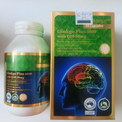 ￼Viên Uống Tăng Tuần Hoàn Não Vitatree GINKGO Plus 6000 With Q10 50Mg - Hộp 40V