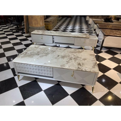 combo bàn trà + kệ tivi nhập khẩu mặt đá pandora