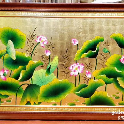 Tranh sơn mài thếp vàng bạc - Hoa Sen