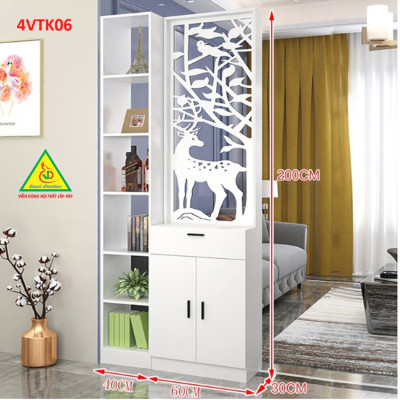 Vách ngăn phòng khách, vách ngăn tủ kệ bằng gỗ 4VTK06- Nội thất lắp ráp Viendong adv