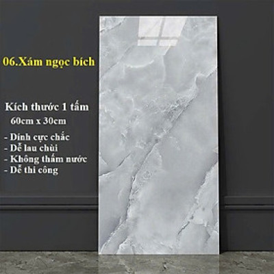 Bộ 5 Tấm Xốp Dán Tường 3D PVC Đá Xám Bóng 60x30cm Keo Sẵn Dày 2,5mm Cao Cấp, Sang Trọng 