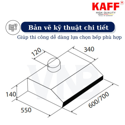 Máy hút mùi cổ điển inox 600mmm KAFF KF-638I - Hàng Chính Hãng