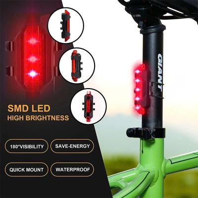 Đèn 5 LED Cảnh báo sau Xe Đạp giúp đạp xe an toàn ban đêm 4 chế độ sáng (Đèn Xanh) 
