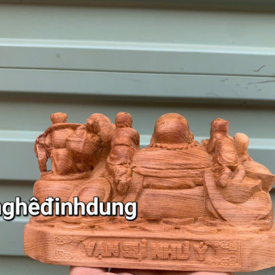 Tượng phật di lặc ngũ phúc mini để ôtô...bằng gỗ ngọc am kt 15x9x9cm 