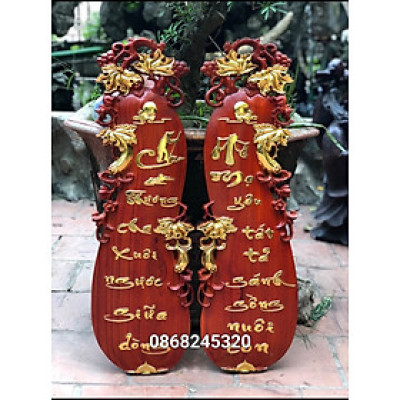 CẶP CÂU ĐỐI CHA MẸ HÌNH QUẢ BẦU GỖ HƯƠNG ĐỎ DÁT VÀNG CAO CẤP KT 25×107×4CM 