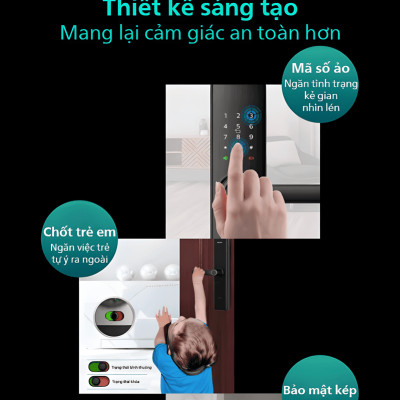 Bộ khóa cửa thông minh Bluetooth, vân tay, thẻ từ, mật khẩu và chìa cơ Philips DDL7300 - Hàng nhập khẩu
