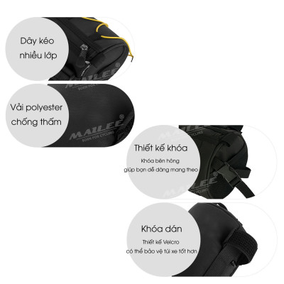 Túi đầu xe đạp tròn đa năng RZ-25 2.5 Lít cho xe đạp núi và đường phố, chống nước, vải POLYESTER, có quai đeo chéo - Mai Lee