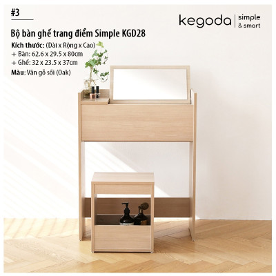 Bàn Phấn Trang Điểm Gương Gấp Gọn Có Kèm Ghế Đơn Giản Nhỏ Đẹp, Bàn Makeup Gỗ Màu Oak KEGODA KGD28