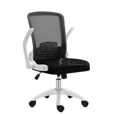 Ghế xoay làm việc lưng và tay gập gọn CE4520-M Nội thất Capta Lưng lưới nệm vải màu đen khung tay nhựa màu trắng chân nhựa xoay nhập khẩu ghế nhân viên ghế làm việc tại nhà văn phòng hcm