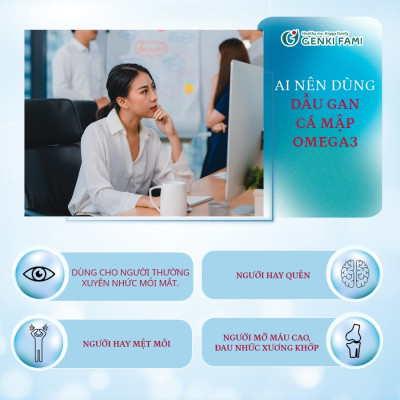 Viên Uống Dầu Gan Cá Mập Omega 3 DHA EPA Hỗ Trợ Bổ Mắt, Bổ Não, Tốt Cho Tim Mạch Genki Fami Nhật Bản Hộp 90 Viên