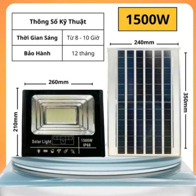 Đèn Pha Năng Lượng Mặt Trời 1500W Tự Động Sạc, công suất thực 30W, ip69